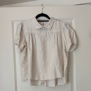 Striped Cream Short Sleeve Blouse